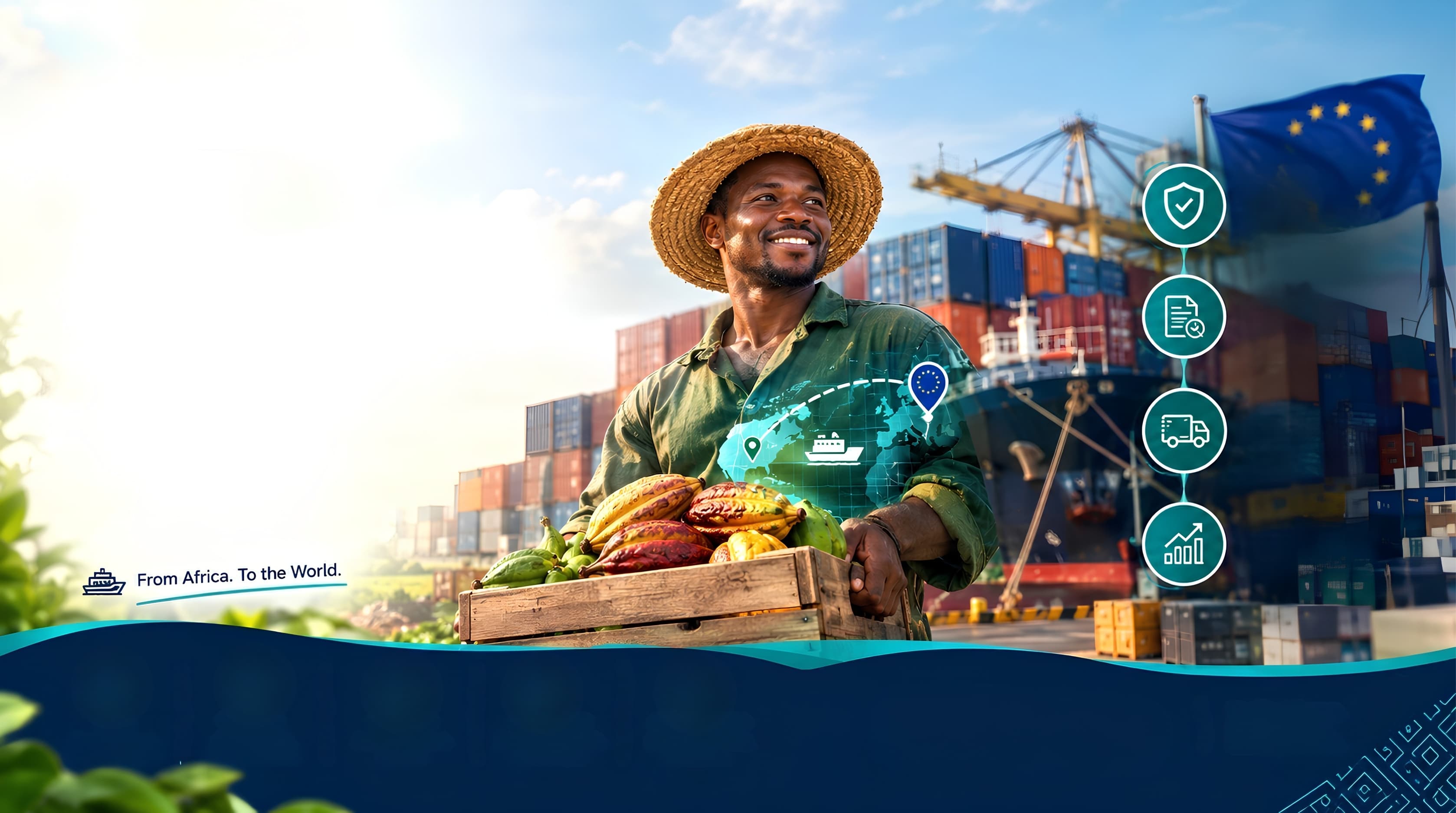 Container ship being loaded at a seaport, representing export market access
